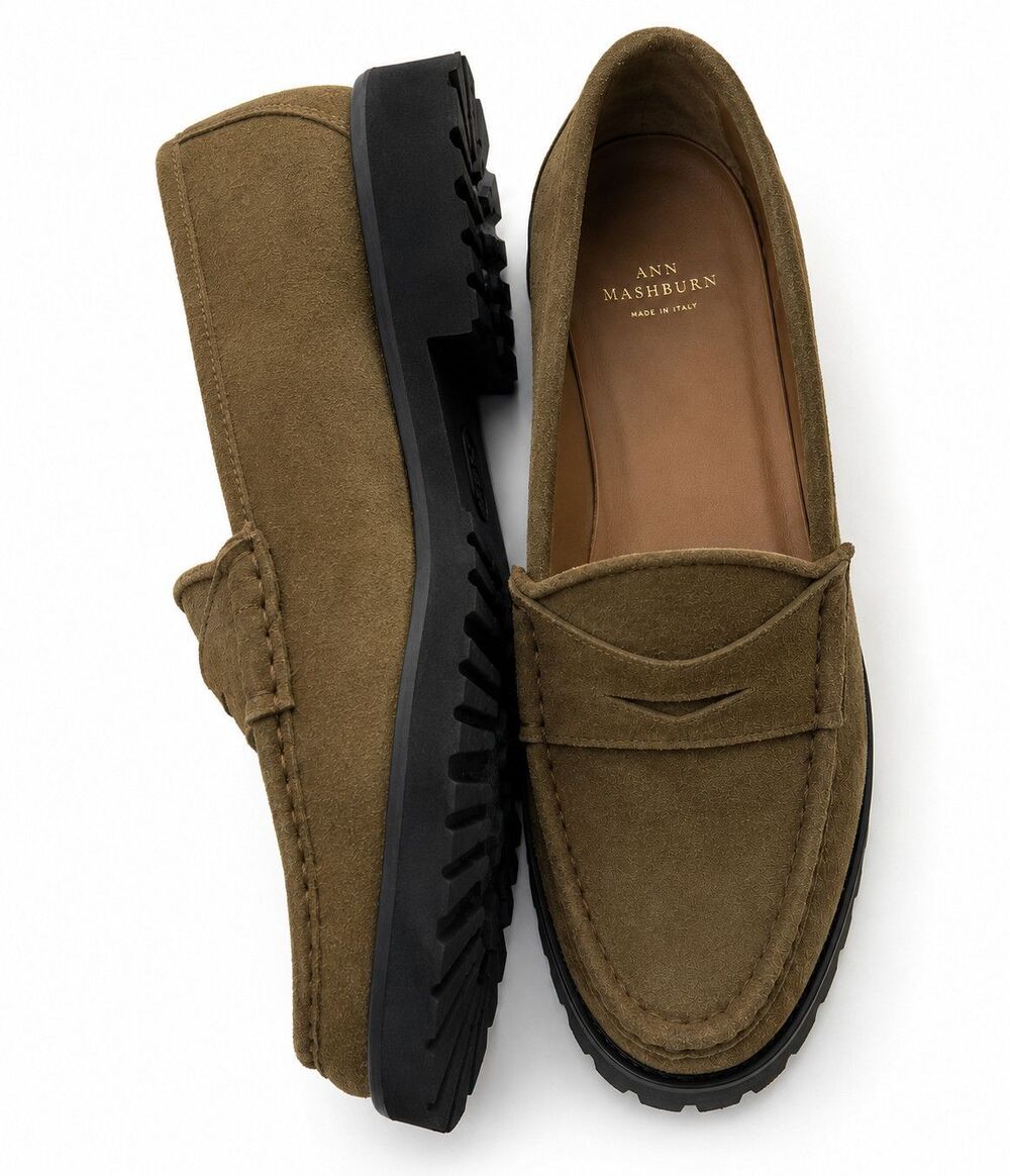 NEW $325 Ann Mashburn Lug Sole Penny Loafers Military Suede EU 41 US 10.5-11 - Picture 5 of 6